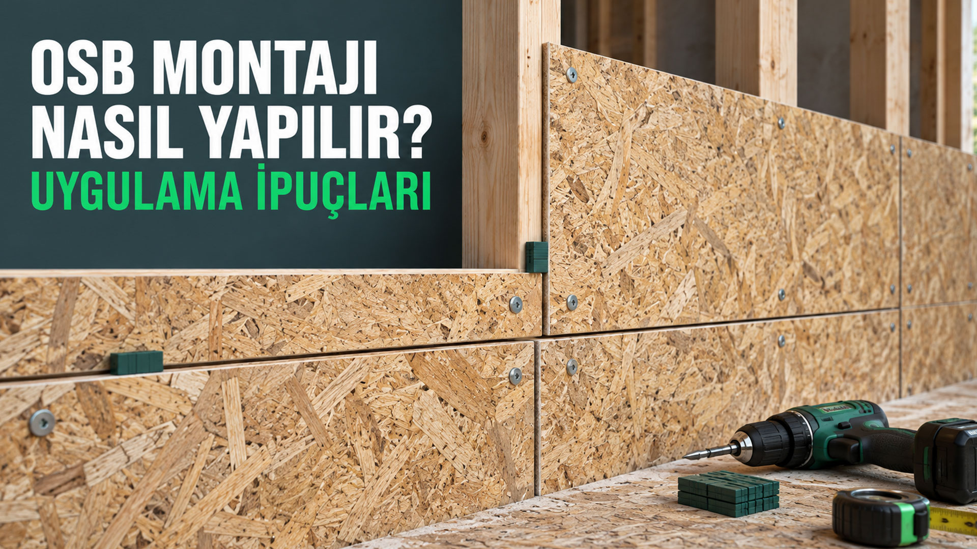 Ahşap karkas üzerine doğru aralıklarla yapılan OSB levha montajı OSB Montajı Nasıl Yapılır? Uygulama İpuçları